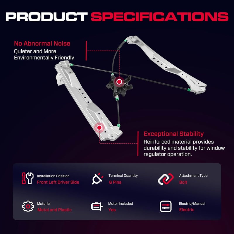 XIMAKA Front Driver Side Power Window Regulator with Motor (6 Pins) Fit for 2008-2016 Town & Country, 2008-2020 Dodge Grand Caravan, 2012-2015 Ram C/V, 748-508 - Image 3